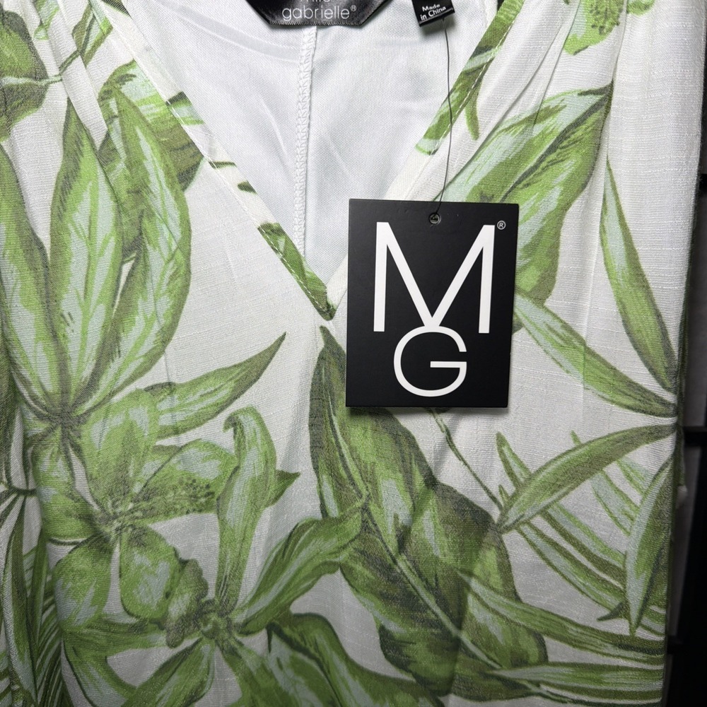 MLLE Gabrielle Women's Green Palm Tree Leaf Summer Maxi Vaca Dress Size M NWT - Picture 6 of 10